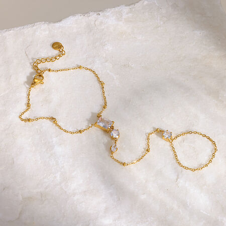 Simple Series Elegant Geometric Shape Stainless Steel Waterproof Gold Color Zircon Women's Hand Chain
