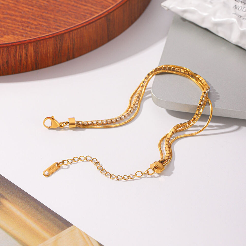 Simple Series Daily Chain Stainless Steel Waterproof Gold Color Zircon Women's Chain Bracelets Picture7