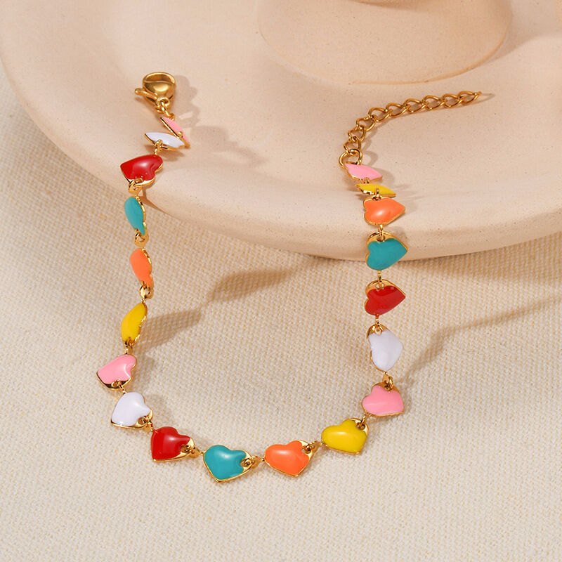 Romantic Series Enamel Heart Butterfly Stainless Steel Waterproof Women's Chain Bracelets 2
