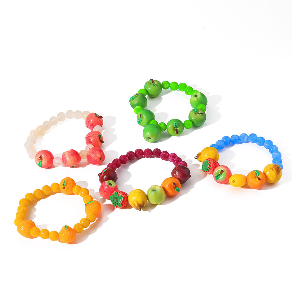 Pulseras de cuentas acrílicas para mujer con diseño de fresa dulce diaria, sin baño de metal. h5 Imagen5