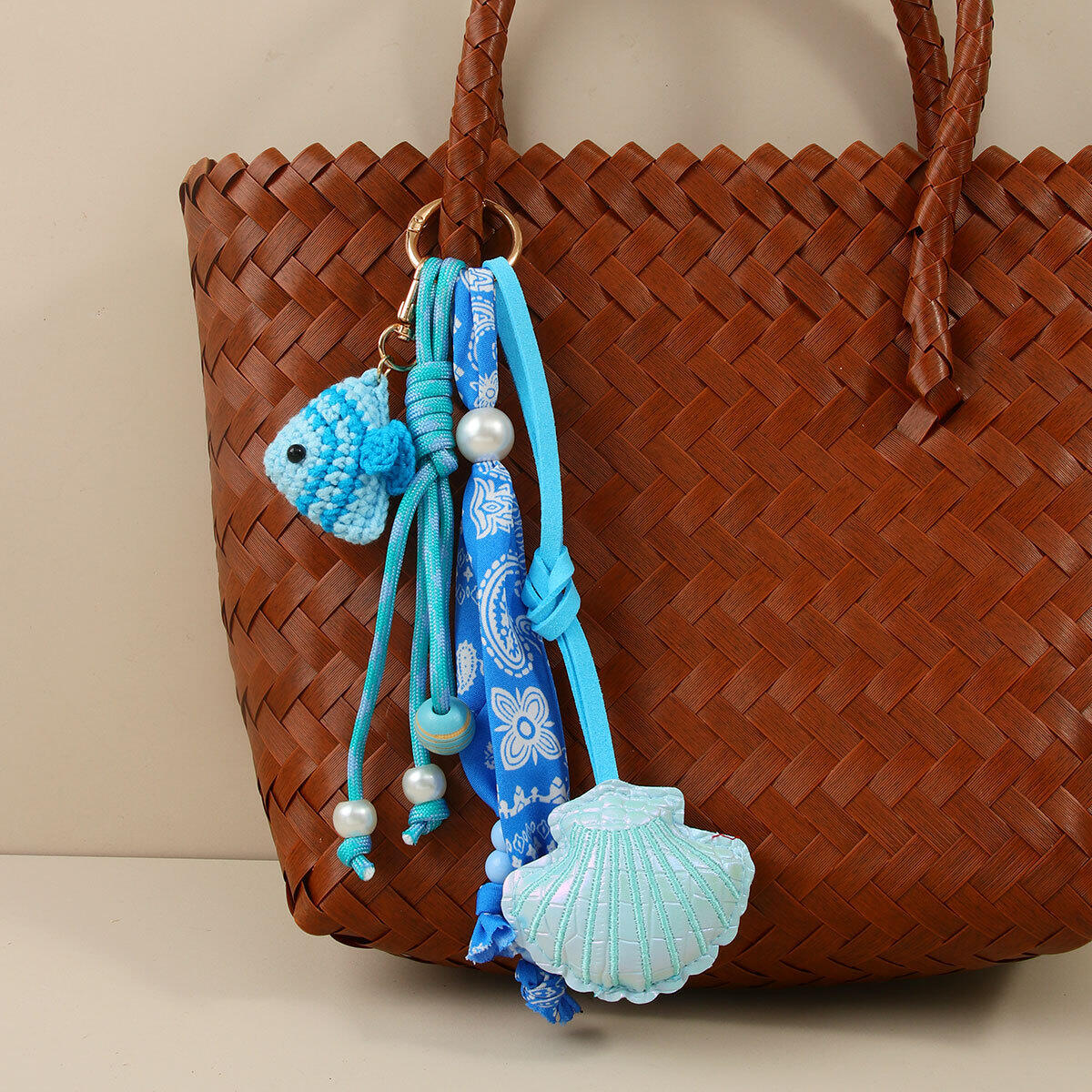 Simple Series Natural Twist Oceanic Style Woven Fish Paisley Pattern Fabric Bag Charms 2