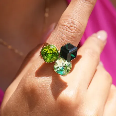 Simple Luxury Irregular Shape Stainless Steel Waterproof   Gold Color  Gemstone Ring