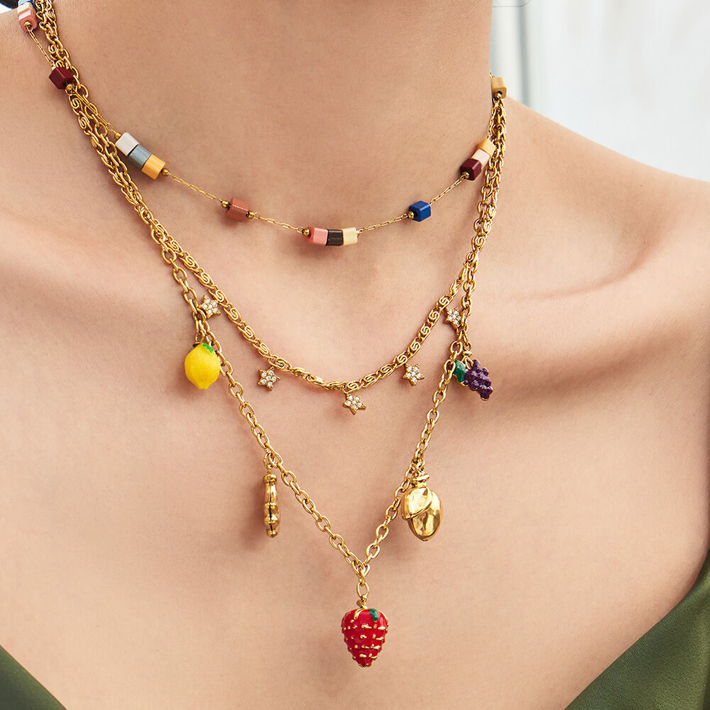 Romantische Serie Urlaubs-Frucht-Edelstahl-Wasserdichte Goldfarbene Naturstein-Halsketten-Sets für Damen 2