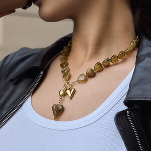Ethnic Series Retro Heart Beads Stainless Steel Waterproof Gold Color Acrylic Women's Beaded Necklaces h5 Picture3