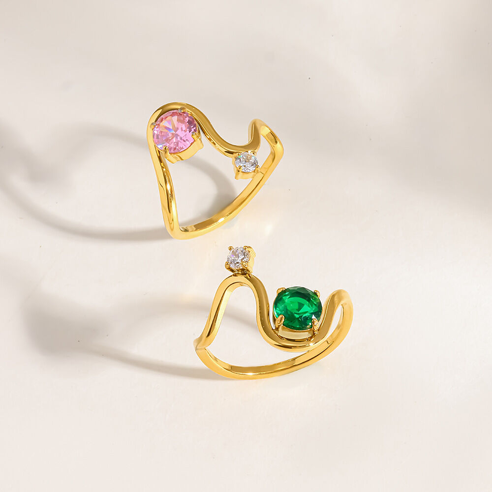 Simple Series Daily Geometric Shape Stainless Steel Waterproof Gold Color Zircon Women's Gemstone Rings Picture4
