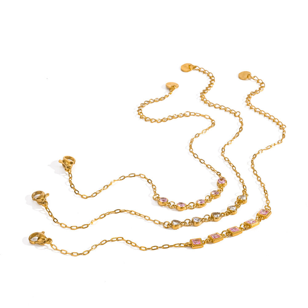 Pulseras de cadena para mujer de acero inoxidable color dorado, con forma de corazón, de la serie Simple. h5 Imagen4