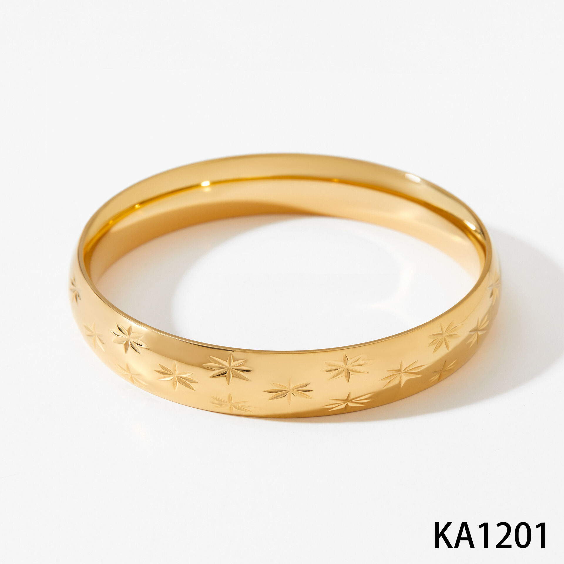 Simple Series Retro Plant Circle Stainless Steel Waterproof   Gold Color  Women's Bangles 