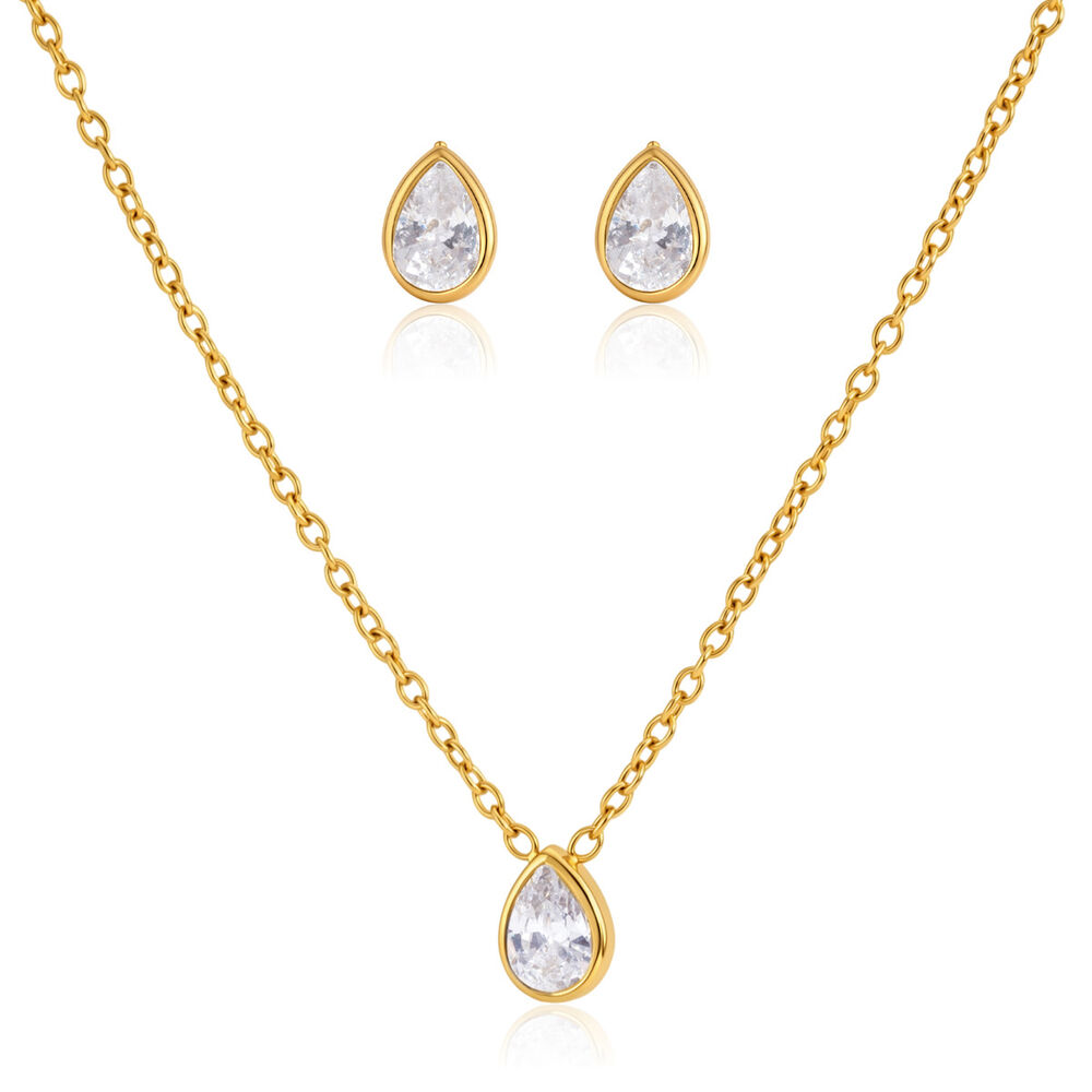 Conjunto de collares sencillos de acero inoxidable con circonitas color oro, resistentes al agua y con diseño de gota para mujer. Imagen5