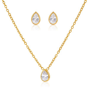 Conjunto de collares sencillos de acero inoxidable con circonitas color oro, resistentes al agua y con diseño de gota para mujer. h5 Imagen5