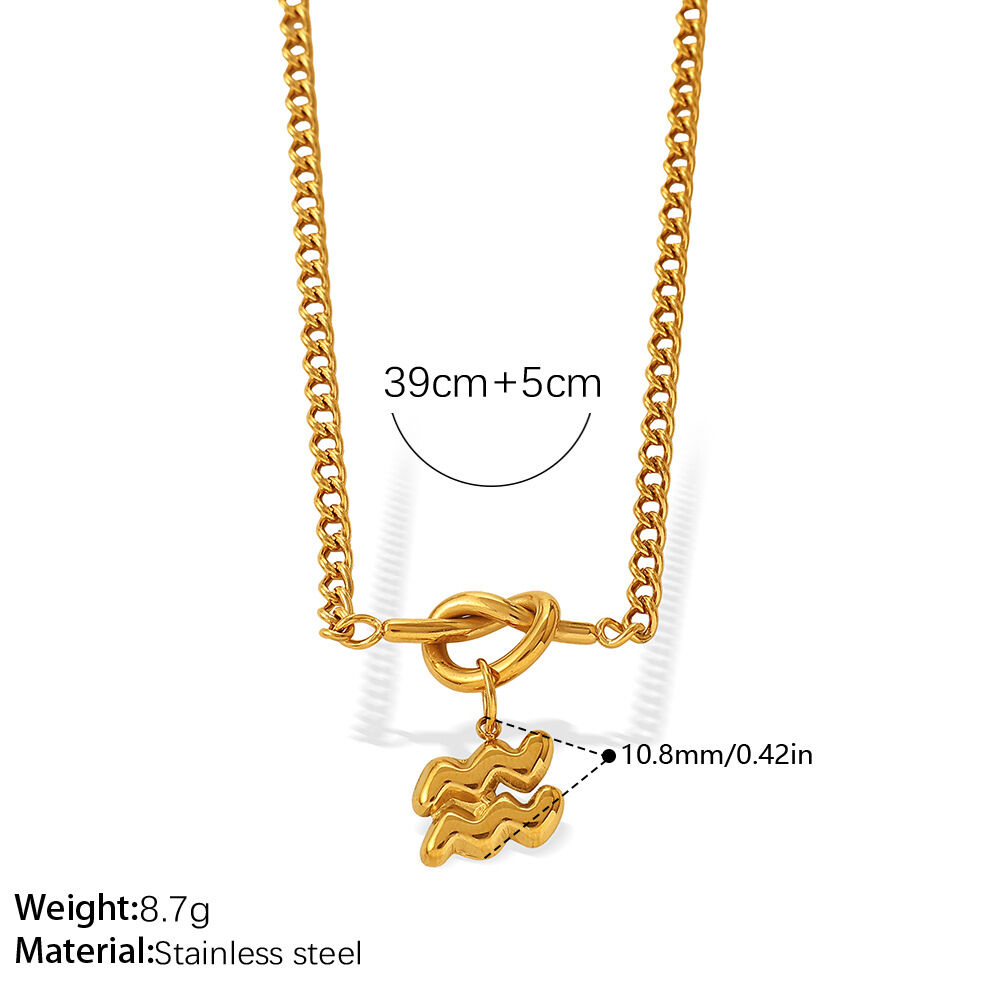 Simple Series Daily Constellation Stainless Steel Waterproof   Gold Color  Women's Pendant Necklaces 