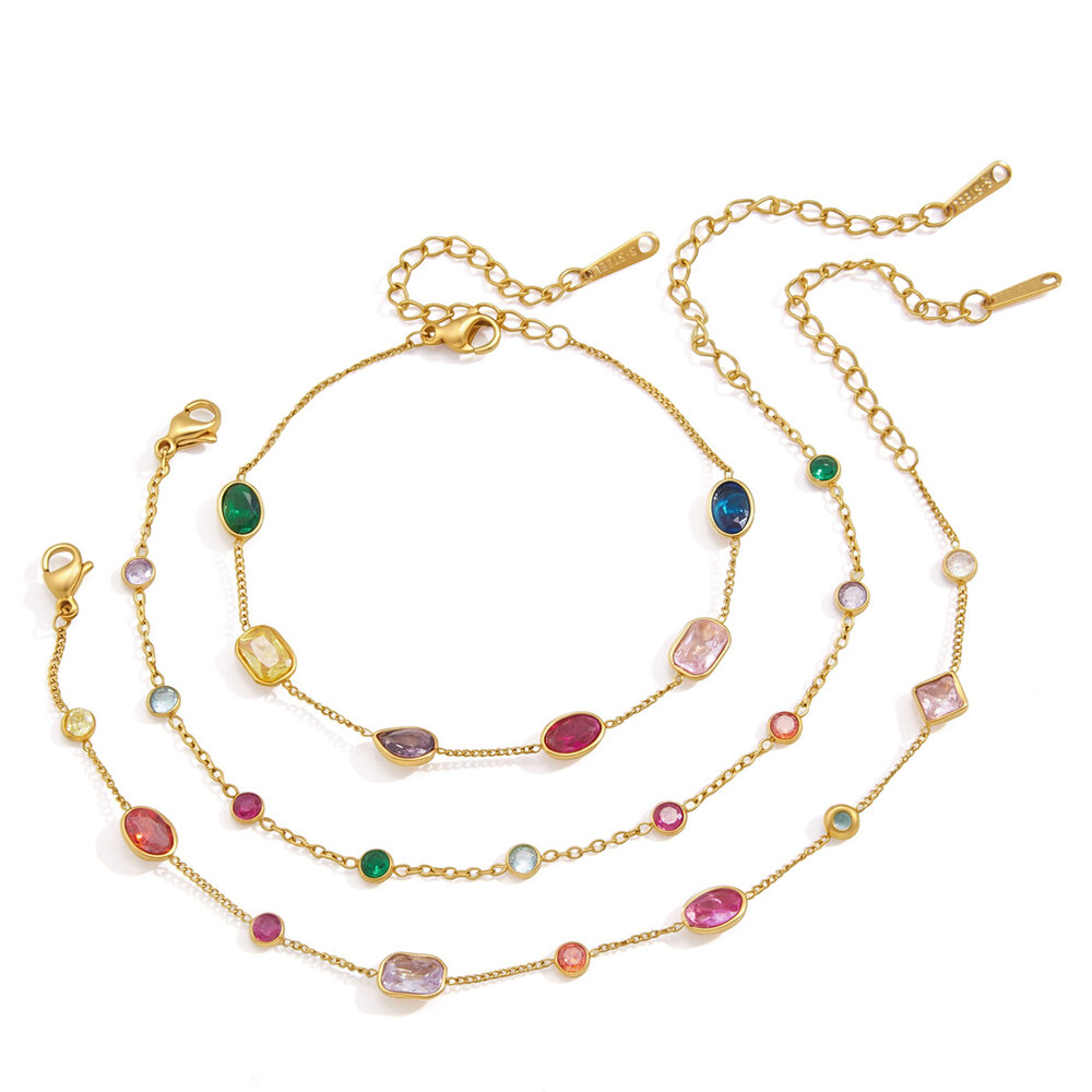 Luxurious Sweet Irregular Shape Patchwork Ellipse Shape Stainless Steel Waterproof Zircon Women's Chain Bracelets Picture5