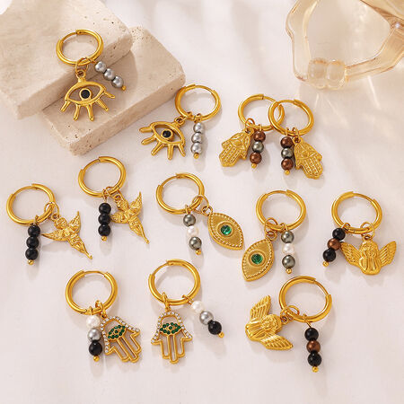 Boucles d'oreilles pendantes pour femme, style œil de diable, croix et ange, en acier inoxydable étanche avec zircon, collection Simple Series Daily 2
