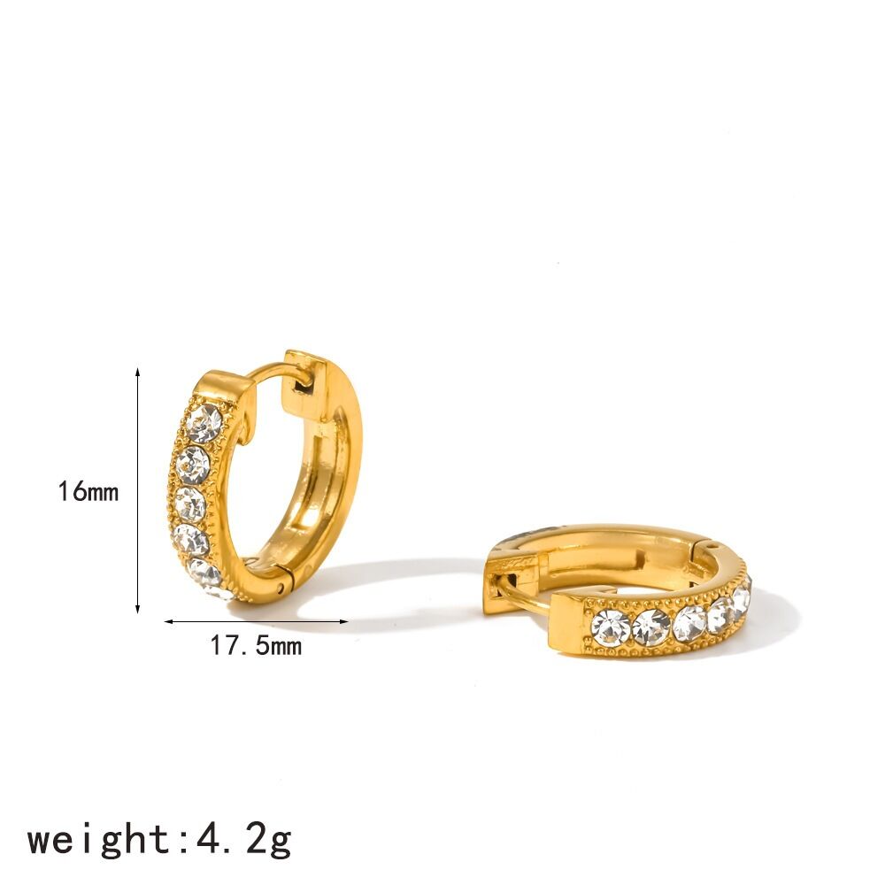 Simple Series Stainless Steel Waterproof Gold Color Rhinestone Women's Hoop Earrings