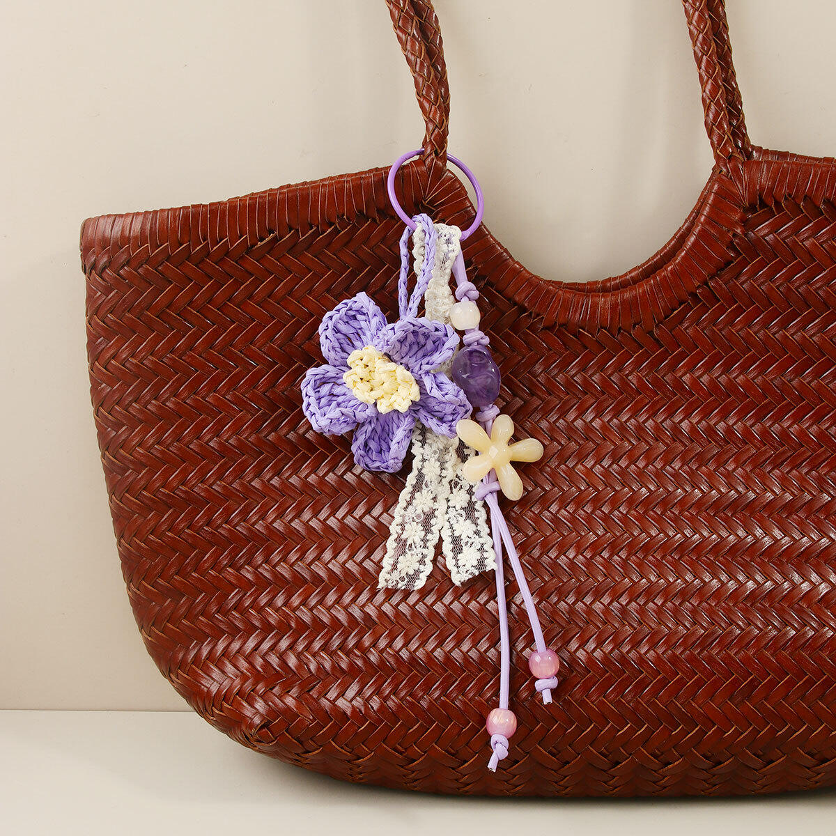 Eenvoudige serie Sweet Flower Twist kralen geweven raffia tashangers Afbeelding2