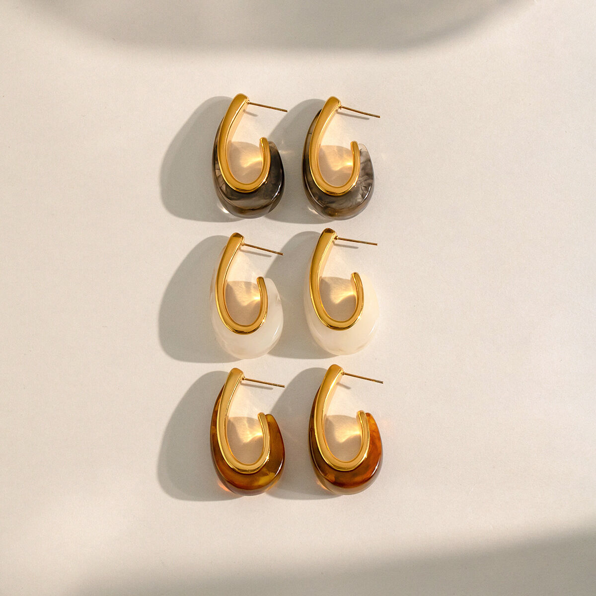 C-shape Resin Gold Color Women's Stud Earrings