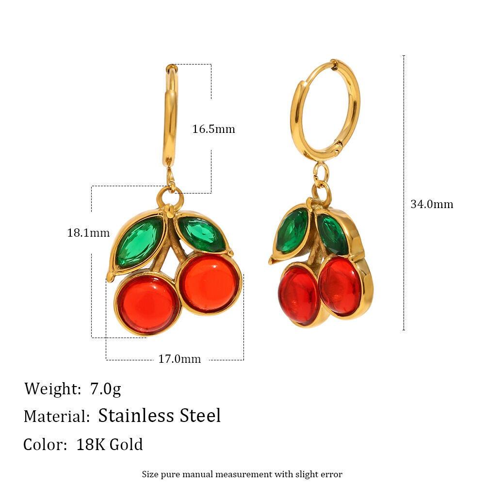 Conjuntos de joyería para mujer de la serie romántica Sweet Cherry, de acero inoxidable, resistentes al agua y color dorado. 