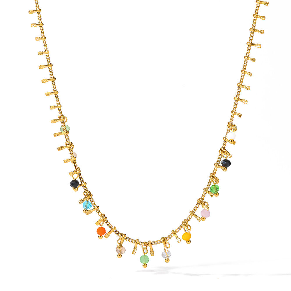 Colliers à maillons pour femmes en acier inoxydable, étanches, couleur or et zircon, avec pompon h5 Image4
