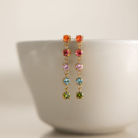 Elegante, waterdichte, met kwastjes versierde oorbellen van roestvrij staal met goudkleurige zirkonia voor dames.
