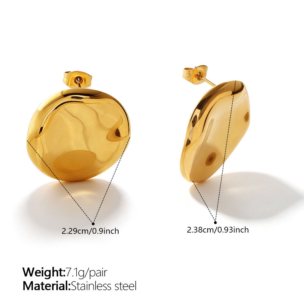 Simple Series Daily Circle Stainless Steel Waterproof   Gold Color  Women's Stud Earrings 