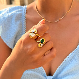 Luxury Daily Irregular Shape Stainless Steel Waterproof Gold Color Zircon Gemstone Ring h5 Picture4