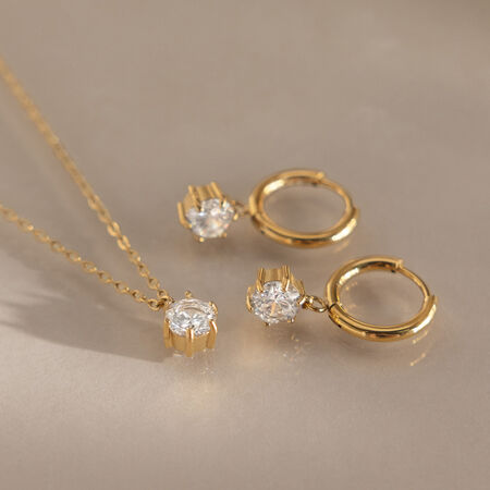 Stainless Steel Waterproof Gold Color Zircon Women's Necklaces Sets 2