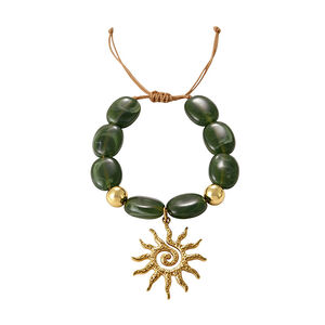 Simple Series Retro Irregular Shape Heart Sun Beads Resin Gold Color Women's Beaded Bracelets h5