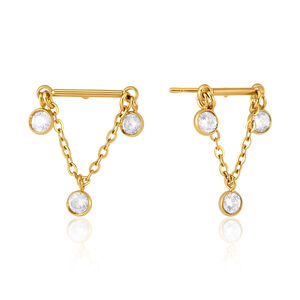 Simple Series Casual Chain Triangle Stainless Steel Waterproof Gold Color Zircon Women's Drop Earrings h5 Picture5