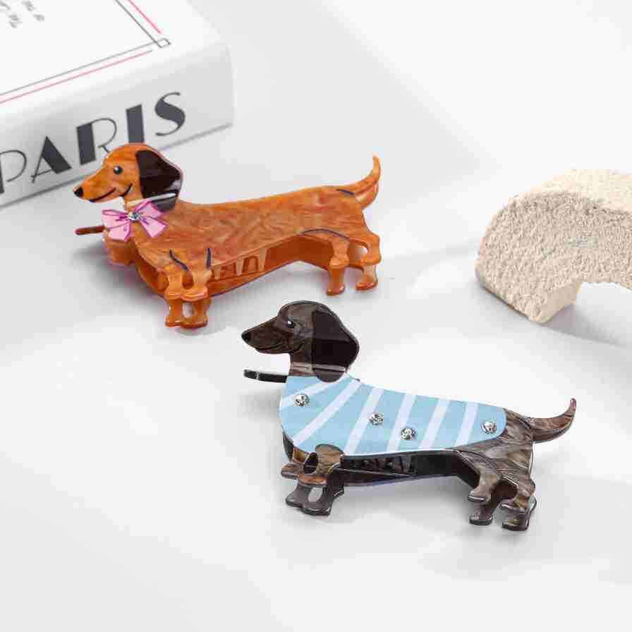 Simple Series Cute Animal Dachshund Cartoon Stripe Acetate Hair Claws h5 Picture3
