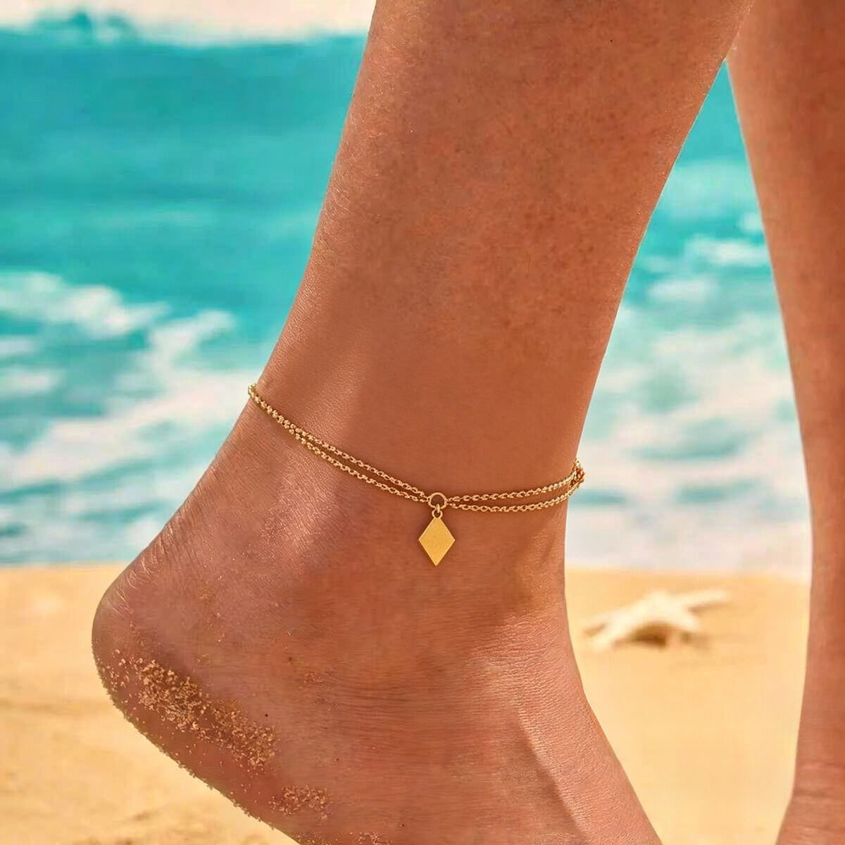 Simple Series Casual Chain Stainless Steel Waterproof   Gold Color  Anklets