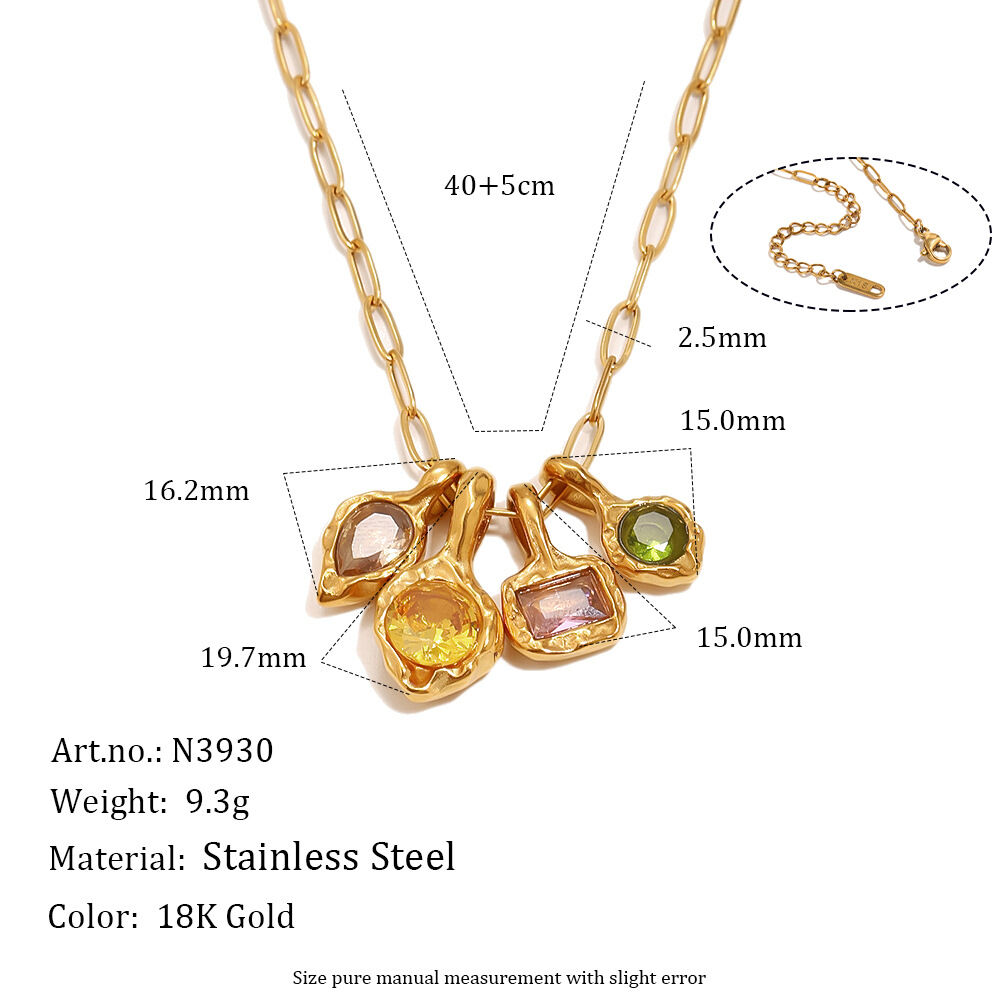 Collier pendentif femme Simple Series Casual Forme irrégulière Chaîne Acier inoxydable Étanche Couleur or Zircon h5 