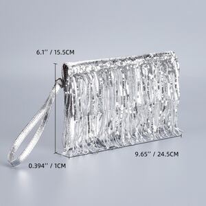 Borsa quadrata da donna in PU con nappine e paillettes, stile serale. h5 Immagine3