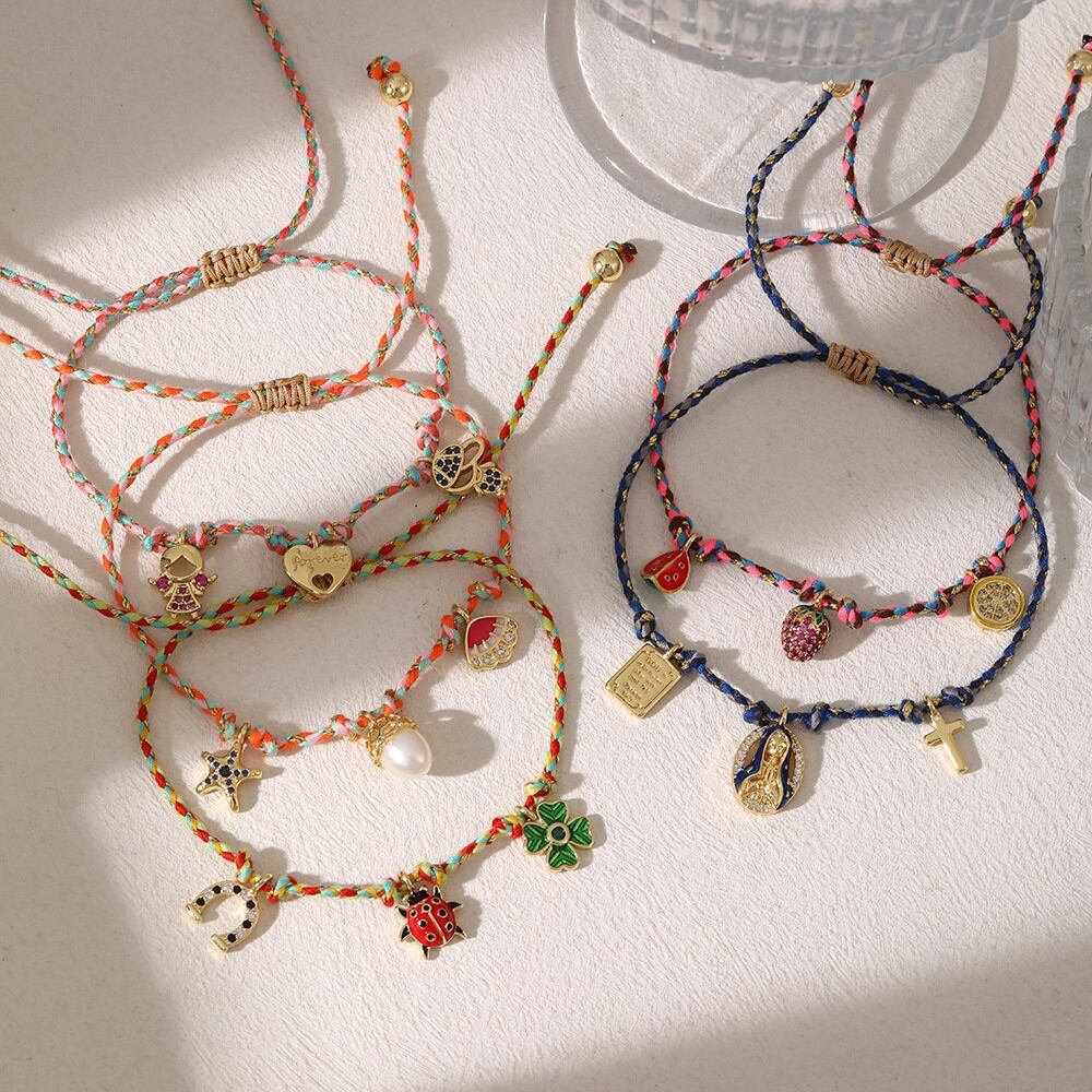 Bracelets tressés pour femmes, motif trèfle rectangulaire, couleur cuivre et or, collection ethnique « Vacances ». h5 Image3