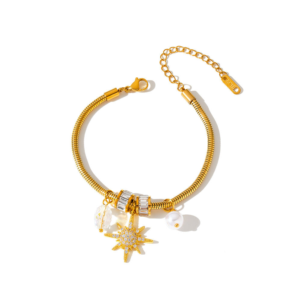 Luxe serie casual zonneketting, roestvrij staal, waterdicht, goudkleurig, damesarmbanden met bedeltjes Afbeelding5