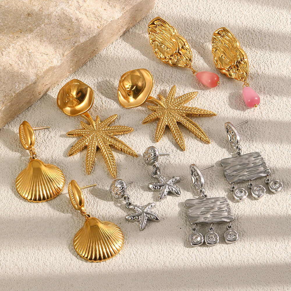 Simple Series Elegant Irregular Shape Starfish Thread Stainless Steel Waterproof   Gold Color  Women's Stud Earrings 2