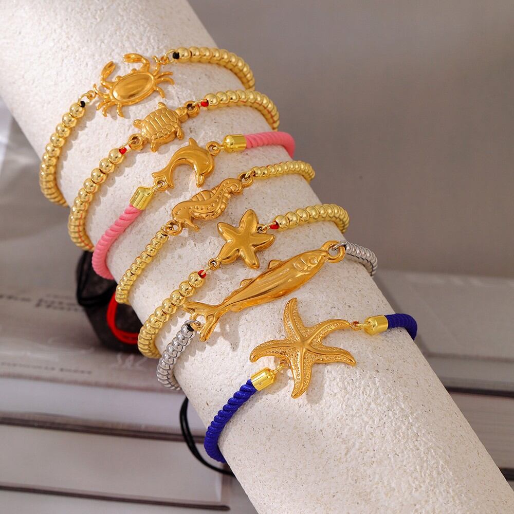 Bracelets tressés pour femmes, style océanique, perles couleur cuivre et or, collection romantique Image2