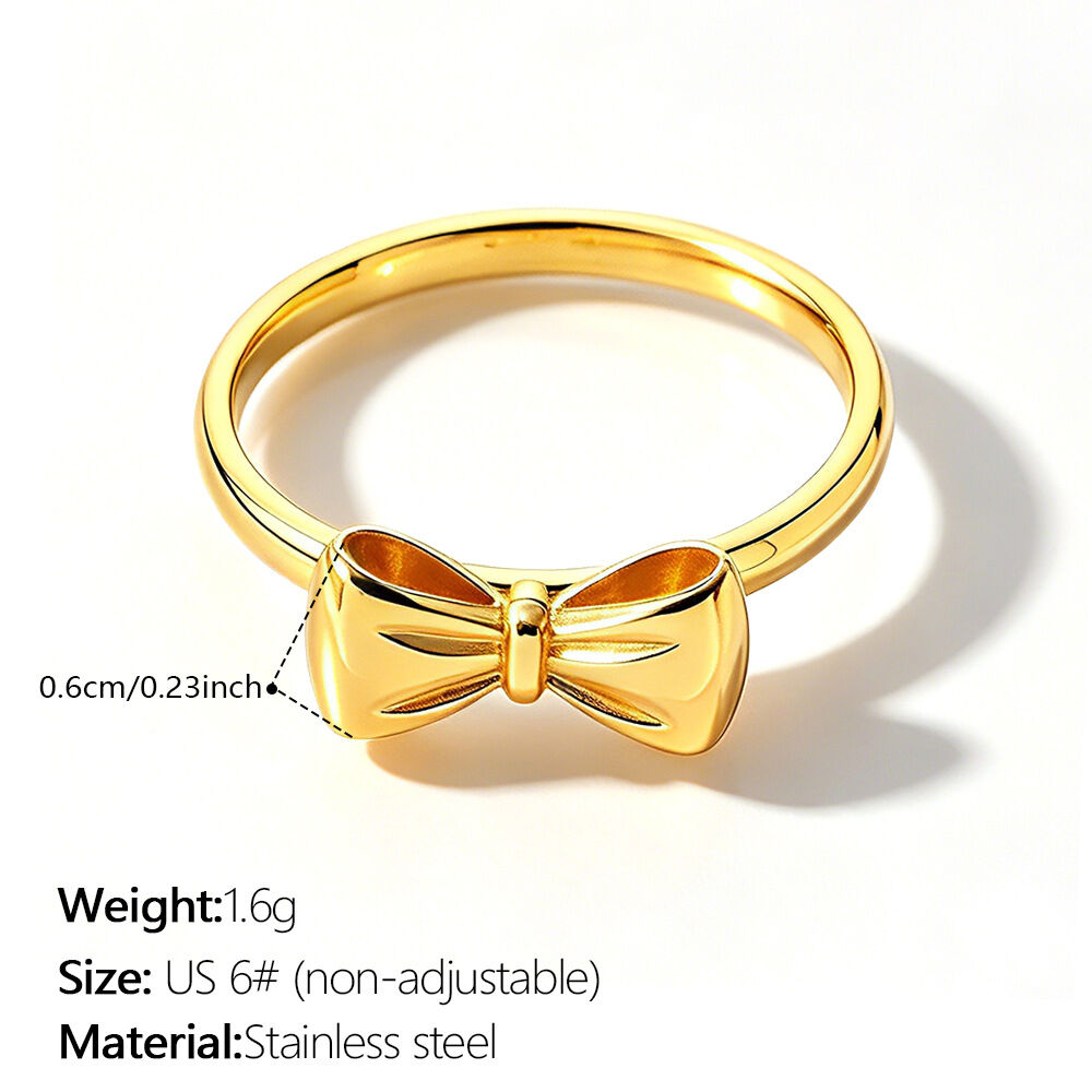 Simple Series Daily Bow Knot Stainless Steel Waterproof Gold Color Statement Rings