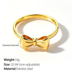 Simple Series Daily Bow Knot Stainless Steel Waterproof Gold Color Statement Rings h5