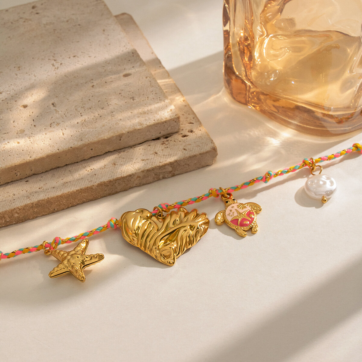 Romantische, ozeanische Herz-Halskette aus Edelstahl, wasserdicht, goldfarben, geflochten, für Damen h5 Bild3