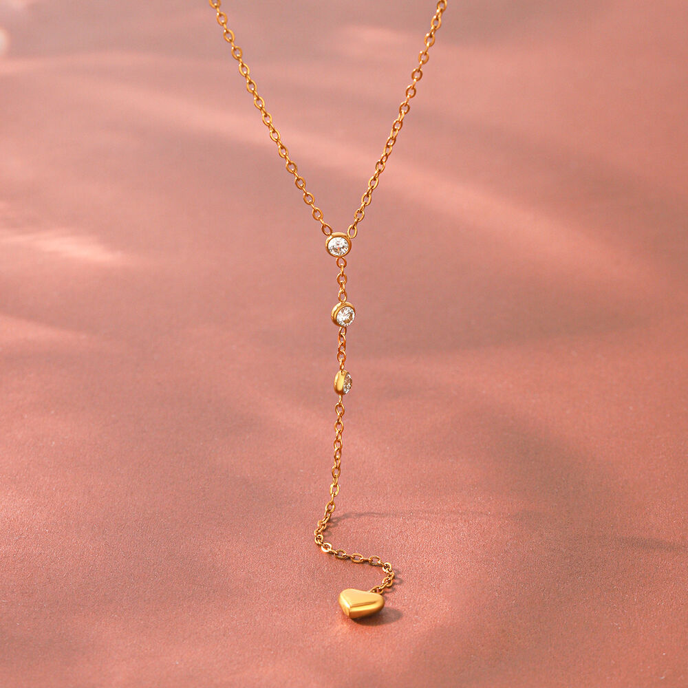 Simple Series Daily Heart Stainless Steel Waterproof Gold Color Zircon Women's Pendant Necklaces Picture4