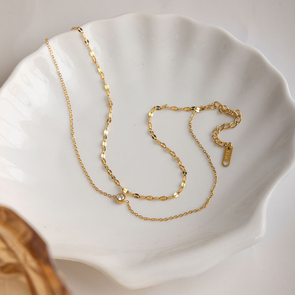 Simple Series Daily Chain Stainless Steel Waterproof Gold Color Zircon Anklets Picture3
