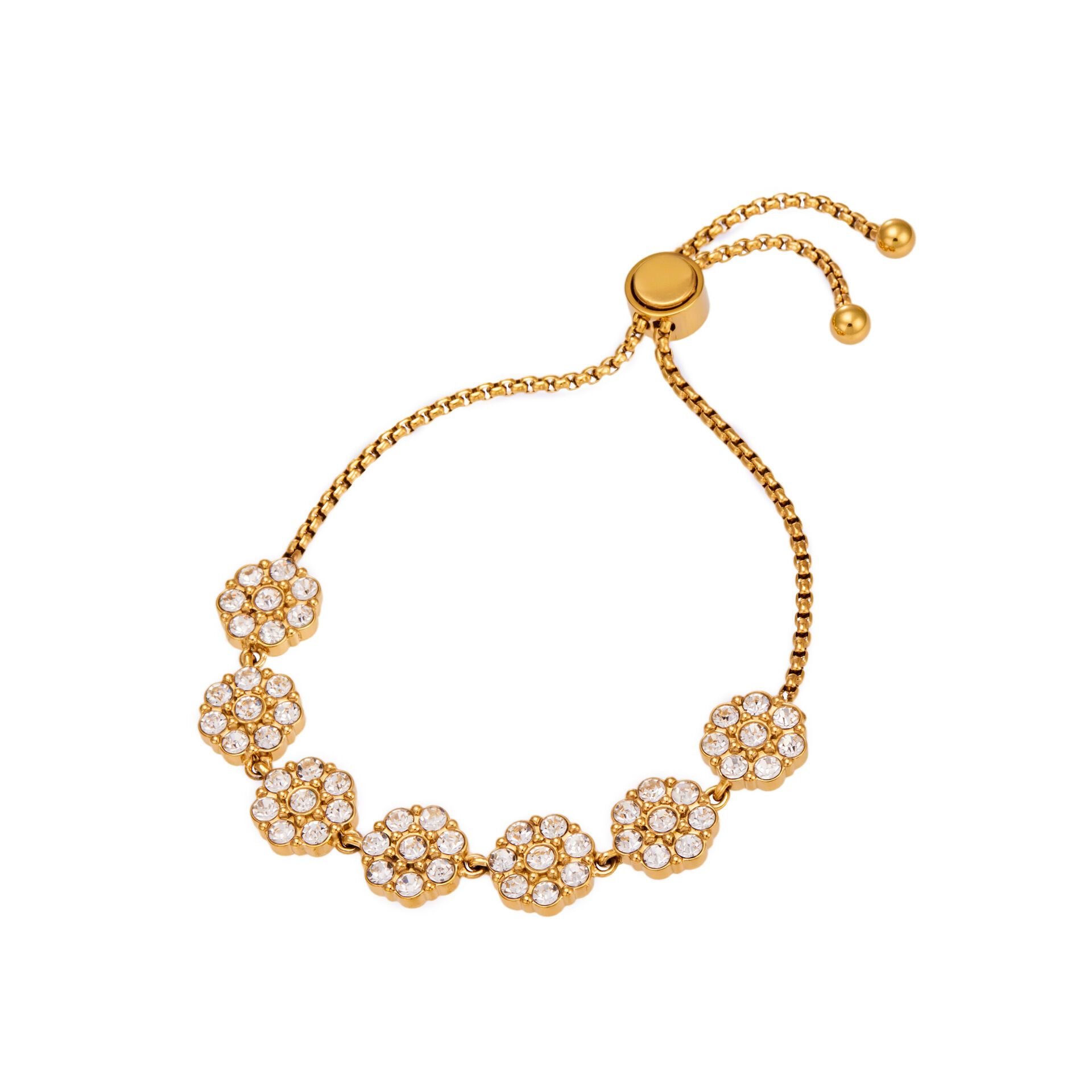 Luxurious Daily Flower Patchwork Stainless Steel Waterproof   Gold Color  Zircon Women's Chain Bracelets Picture4