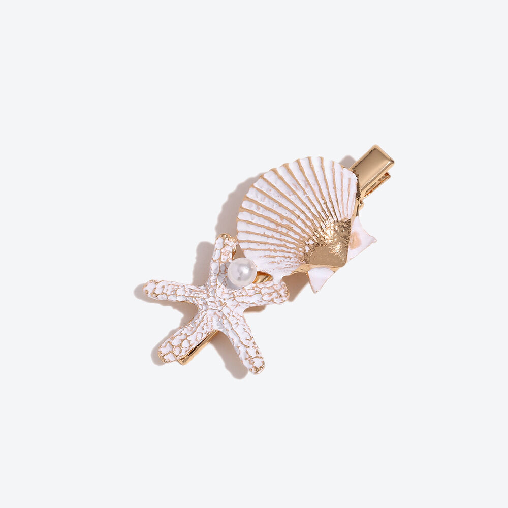 Simple Series Natural Oceanic Style Mixed Color Shell Starfish Gradient Color Metal Hair Clips 