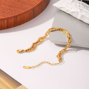Simple Series Daily Chain Stainless Steel Waterproof Gold Color Zircon Women's Chain Bracelets h5 Picture7