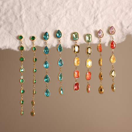 Luxurious Series Simple Tassel Stainless Steel Waterproof Gold Color Zircon Women's Dangle Earrings