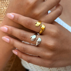 Simple Series Daily Palm Hug Stainless Steel Waterproof Gold Color Statement Ring h5 Picture5