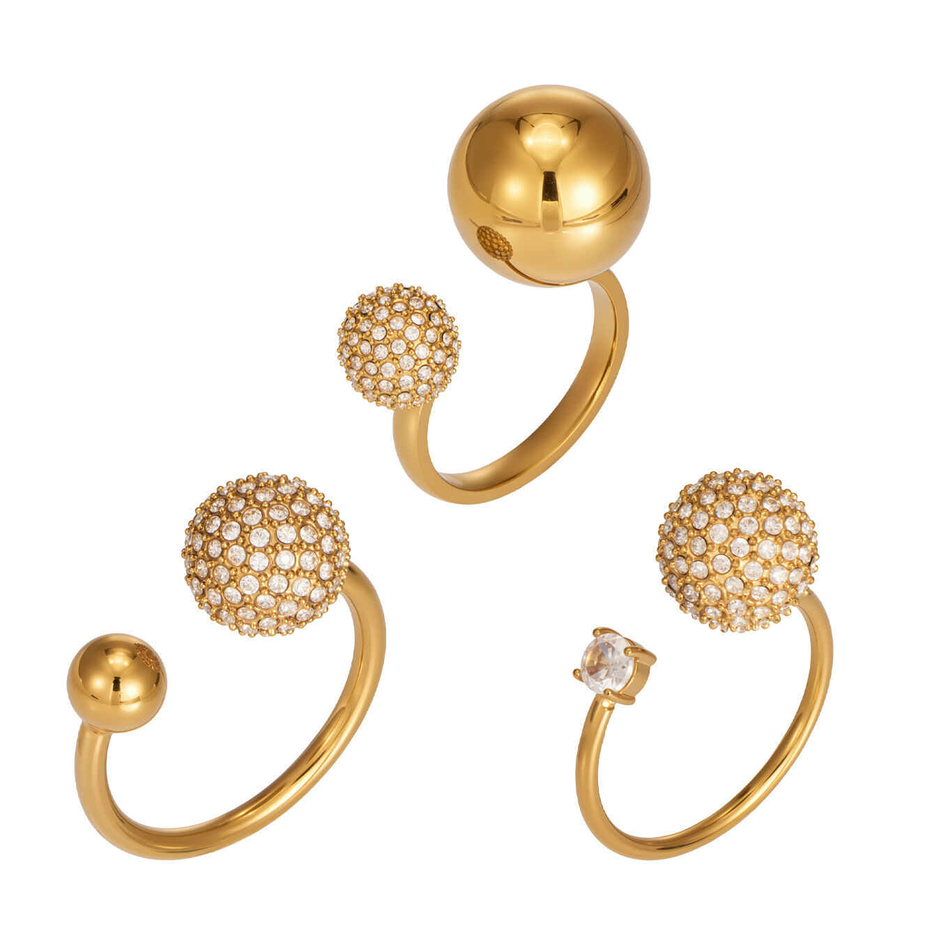 Stainless Steel Waterproof Gold Color Zircon Statement Rings h5Picture3