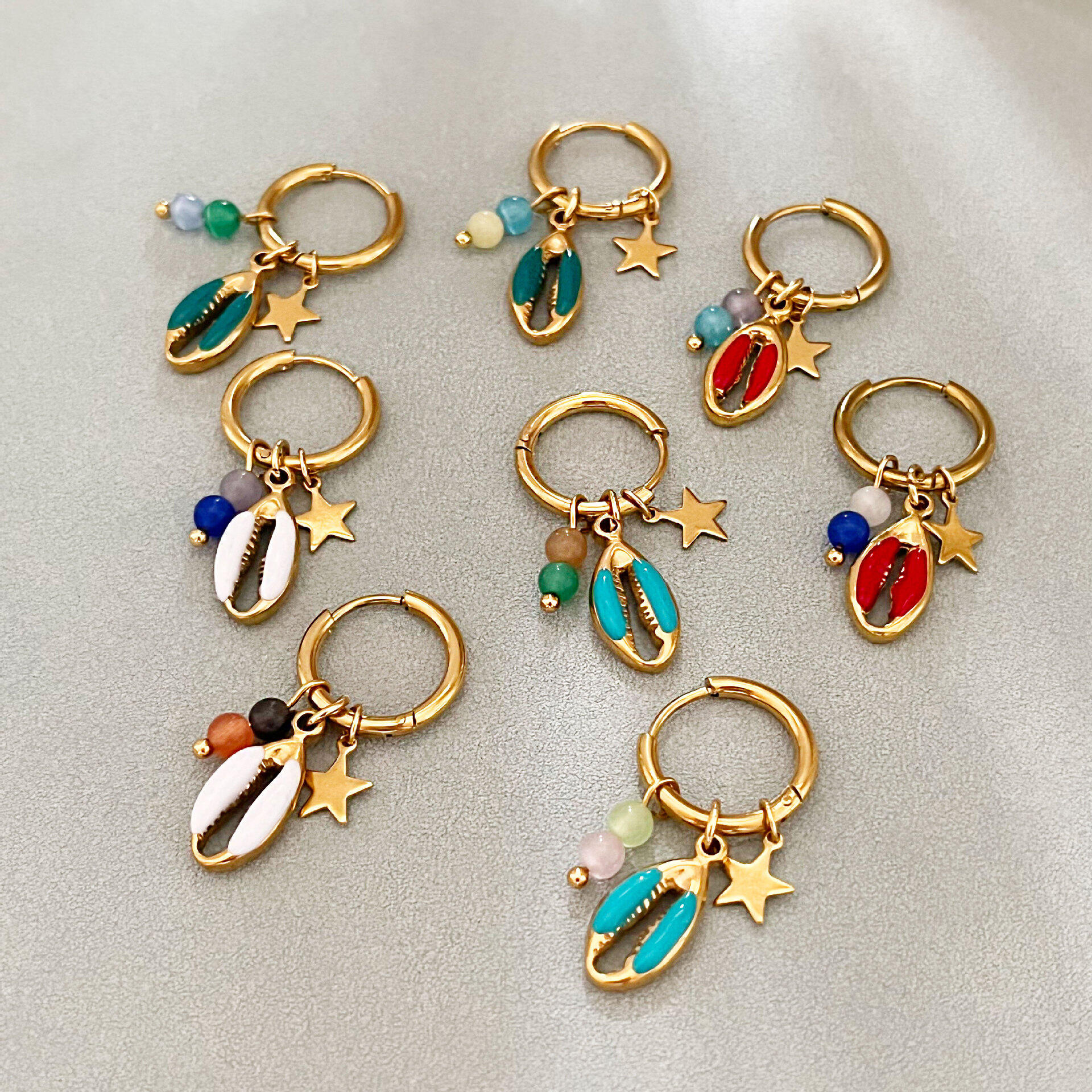 Enamel Shell Stainless Steel Waterproof Gold Color Women's Drop Earrings 2