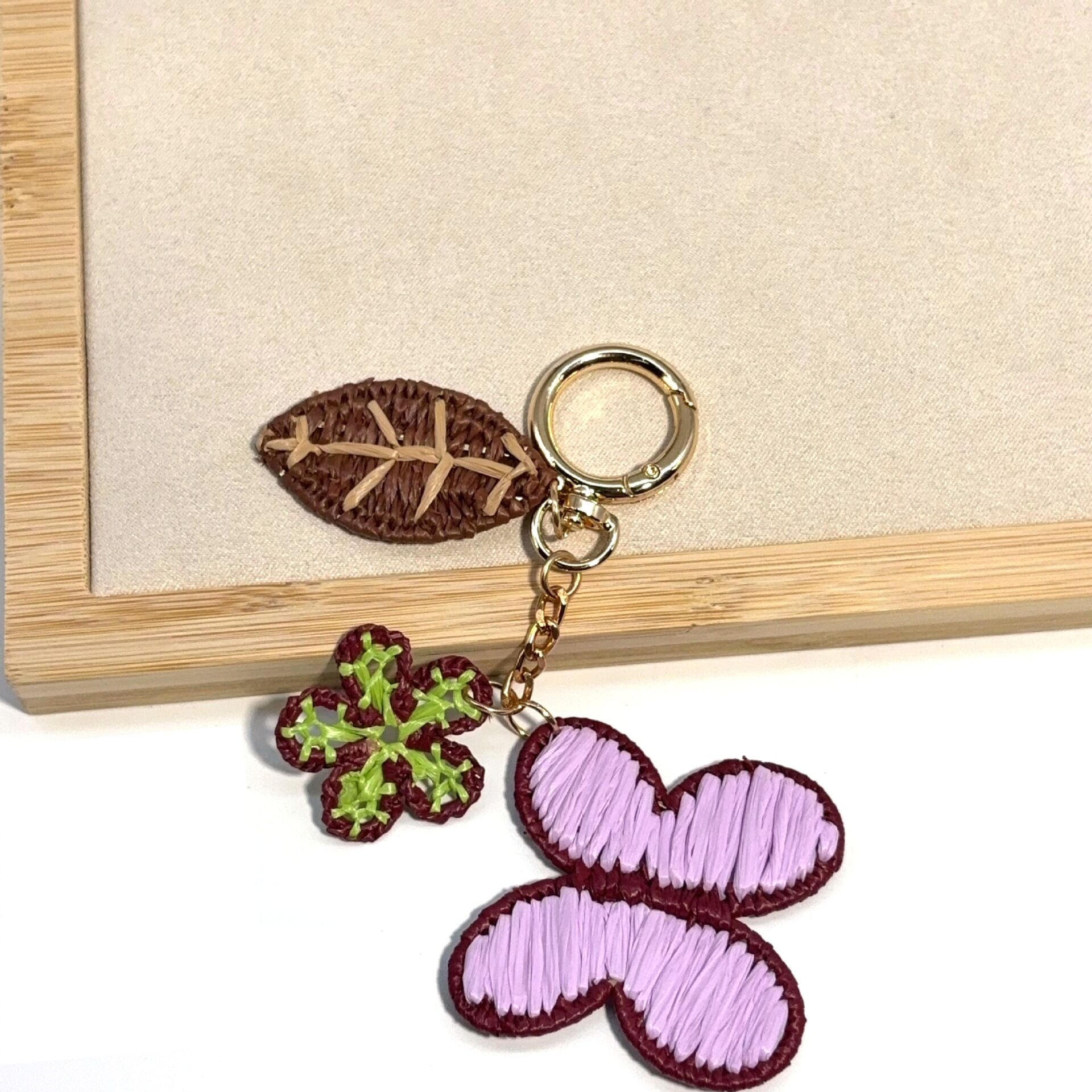 Simple Series Sweet Flower Leaf Woven Butterfly Raffia Bag Charms 2