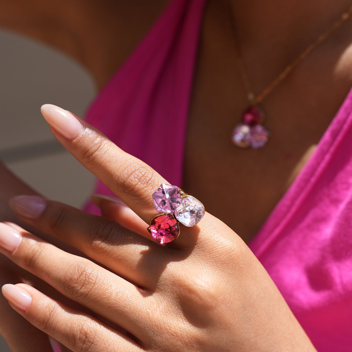 Simple Series Daily Irregular Shape Stainless Steel Waterproof   Gold Color  Crystal Gemstone Ring h5 Picture4