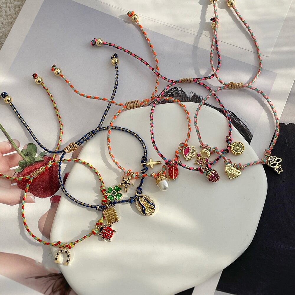 Bracelets tressés pour femmes, motif trèfle rectangulaire, couleur cuivre et or, collection ethnique « Vacances ». h5 Image2
